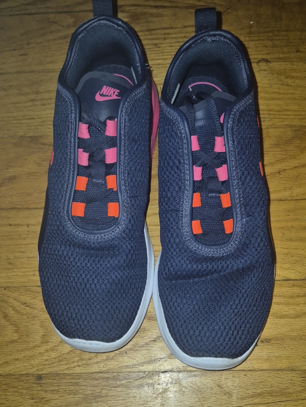 Nike Woman's Navy Slip-On Sneakers with Pink & Orange Accents